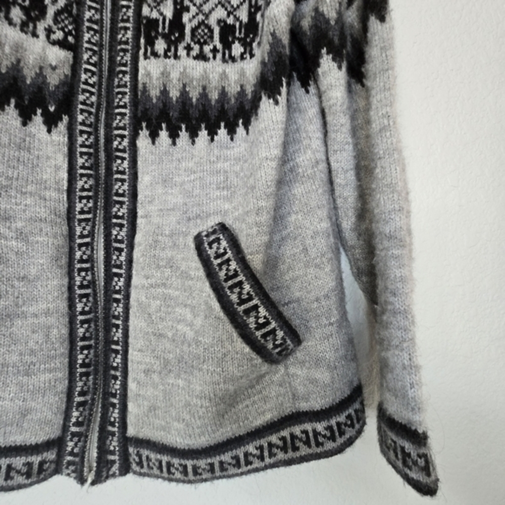 Alpaca Connection S Gray Full Zip‎ Knit Mockneck Sweater Alpaca Print - Picture 2 of 8